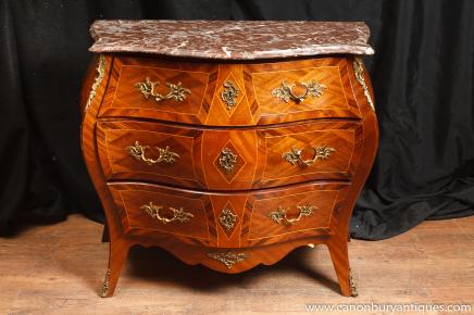 French Antique Louis XV Bombe Commode Chest Drawers